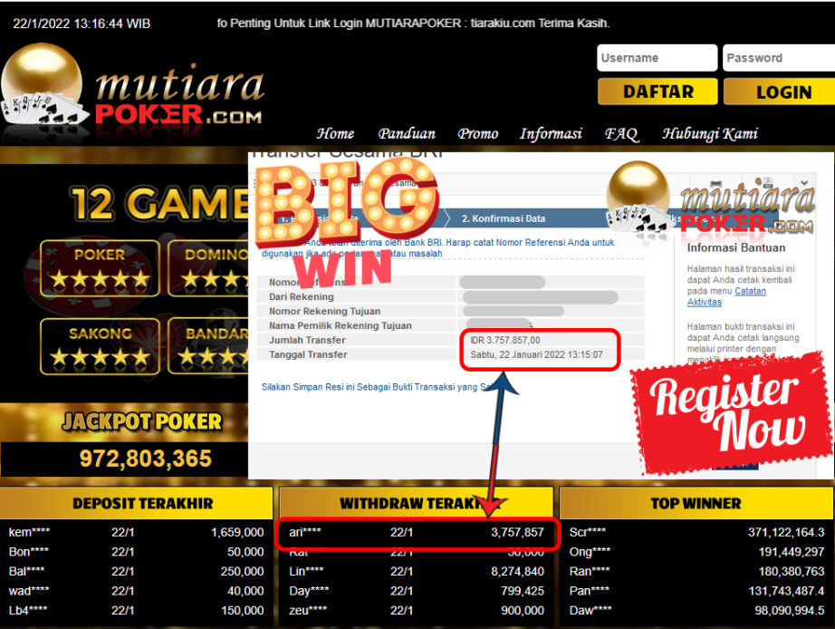 Bukti Withdraw (3.757.857) Member Setia Mutiarapoker