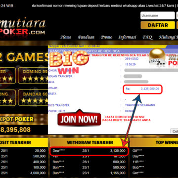 Bukti Withdraw (3.135.000) Member Setia Mutiarapoker