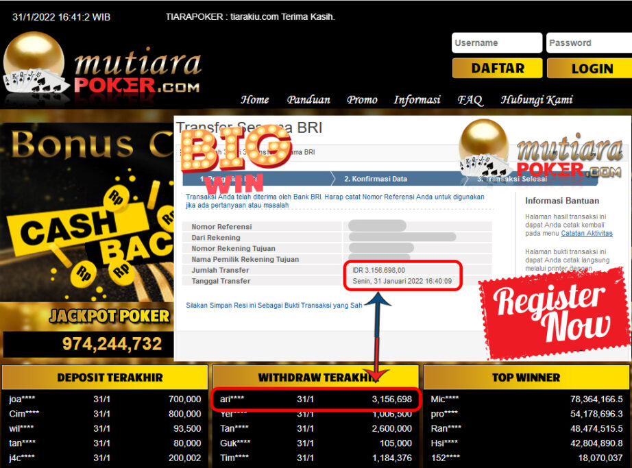 Bukti Withdraw (3.156.698) Member Setia Mutiarapoker