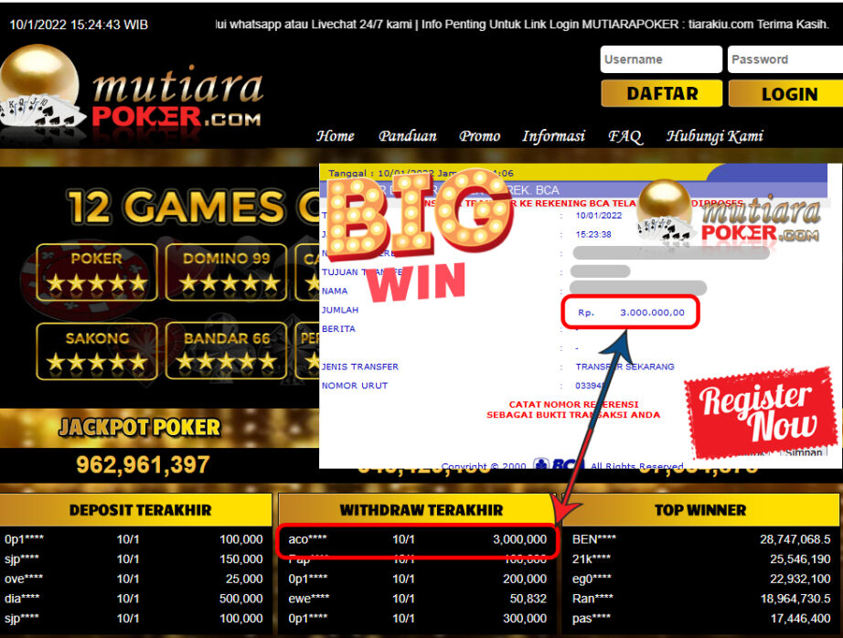 Bukti Withdraw ( 3.000.000) Member Setia Mutiarapoker