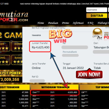 Bukti Withdraw (4.625.400) Member Setia Mutiarapoker