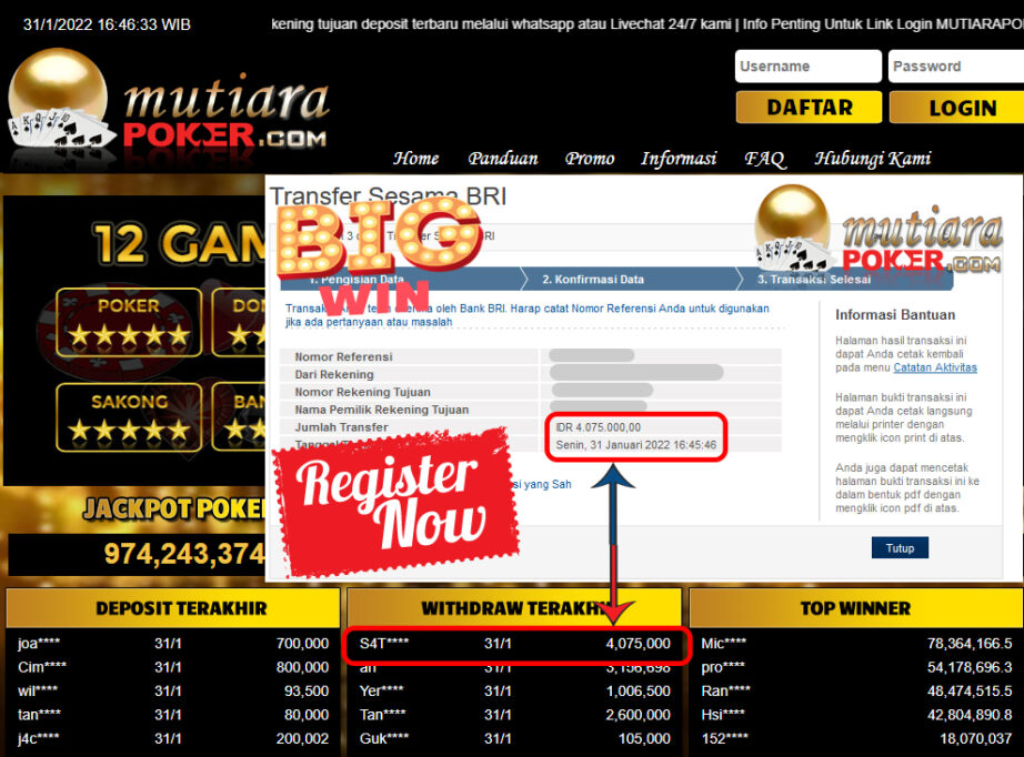 Bukti Withdraw (4.075.000) Member Setia Mutiarapoker