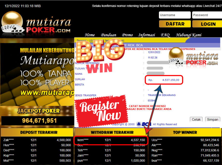 Bukti Withdraw ( 4.537.150 ) Member Setia Mutiarapoker