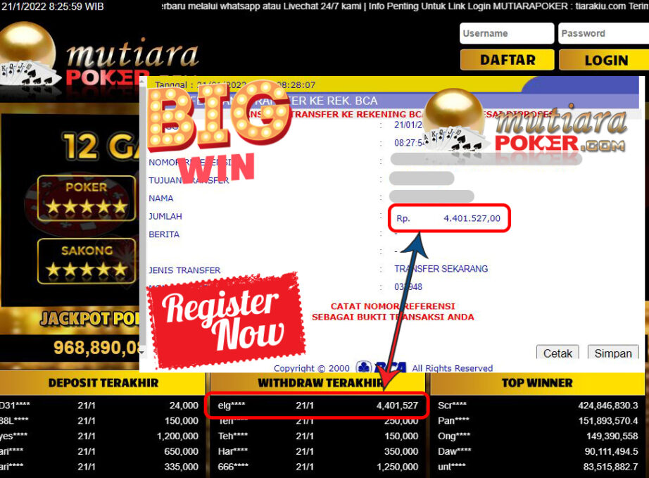 Bukti Withdraw (4.401.527) Member Setia Mutiarapoker