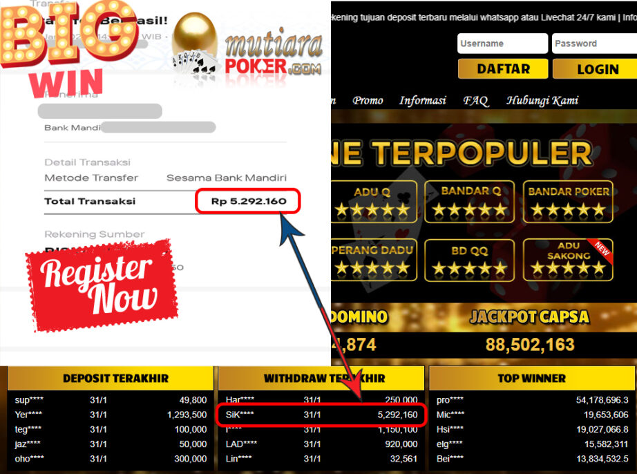 Bukti Withdraw (5.292.160) Member Setia Mutiarapoker