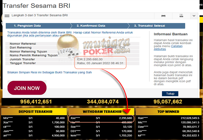 Bukti Withdraw ( 2.295.680 ) Member Setia Mutiarapoker