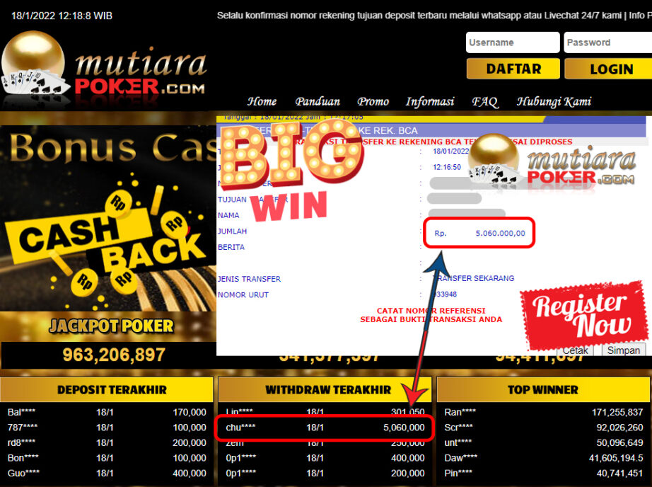 Bukti Withdraw (5.060.000) Member Setia Mutiarapoker