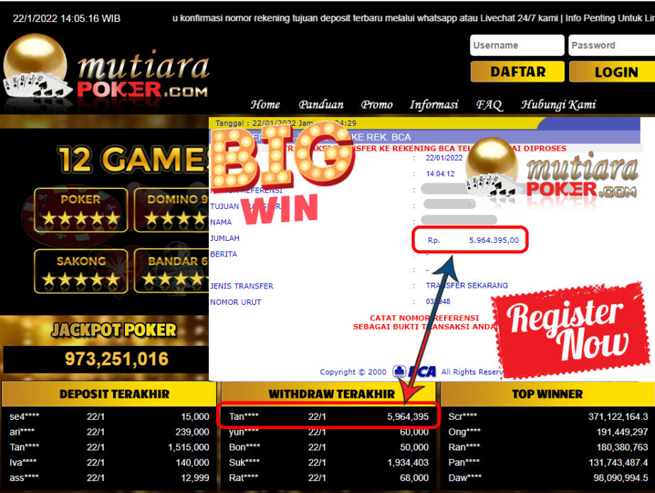 Bukti Withdraw (5.964.395) Member Setia Mutiarapoker