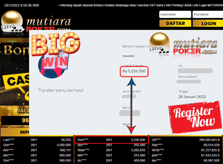 Bukti Withdraw (5.226.500) Member Setia Mutiarapoker