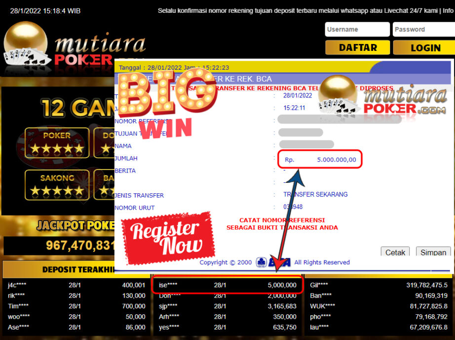 Bukti Withdraw (5.000.000) Member Setia Mutiarapoker