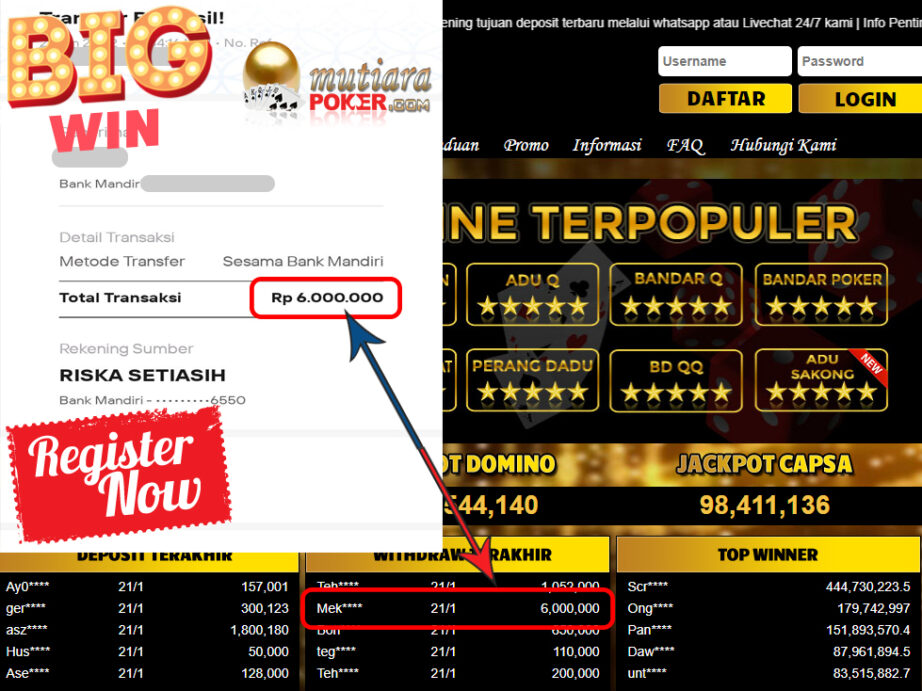 Bukti Withdraw (6.000.000) Member Setia Mutiarapoker