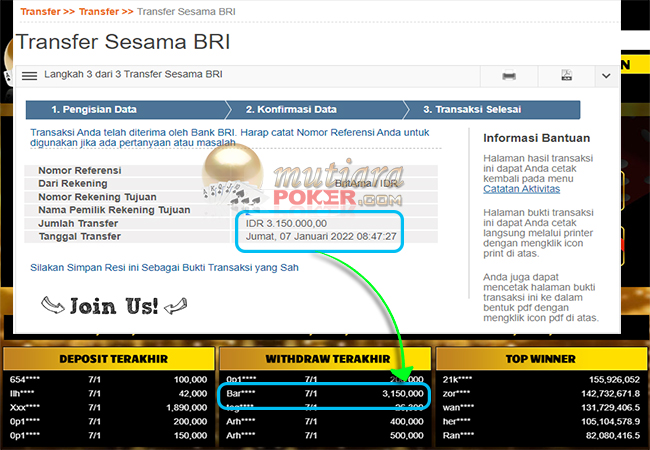 Bukti Withdraw ( 3.150.000 ) Member Setia Mutiarapoker