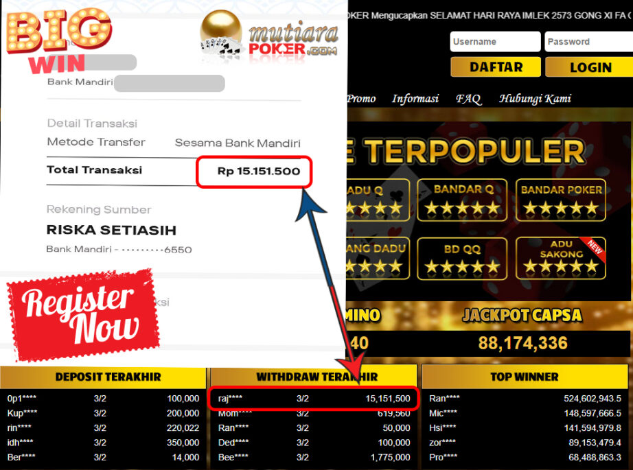 Bukti Withdraw (15.151.500) Member Setia Mutiarapoker