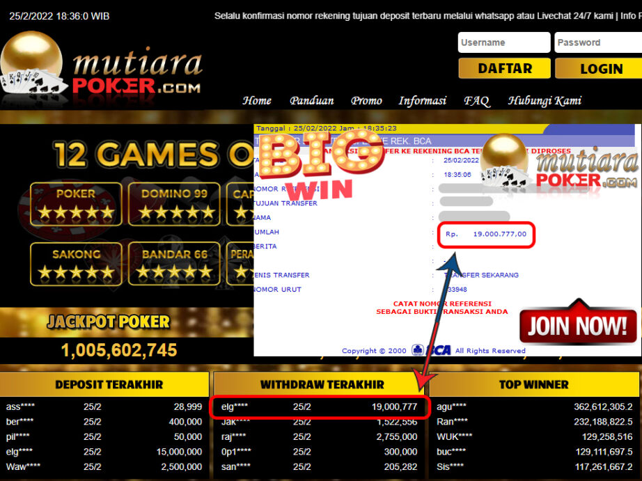 Bukti Withdraw ( 19.000.777.- ) Member Setia Mutia