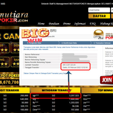 Bukti Withdraw (3.207.323) Member Setia Mutiarapoker