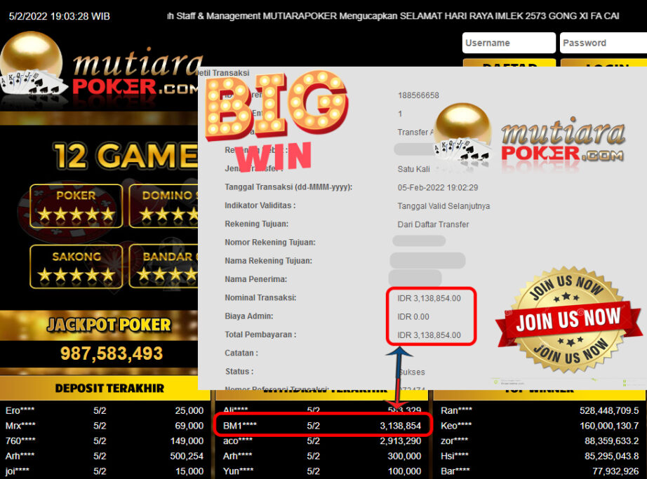 Bukti Withdraw (3.138.854) Member Setia Mutiarapoker