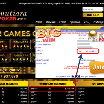 Bukti Withdraw (3.318.759) Member Setia Mutiarapoker