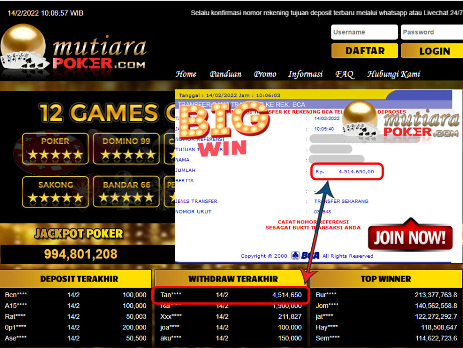 Bukti Withdraw ( 4.514.650,- ) Member Setia Mutia