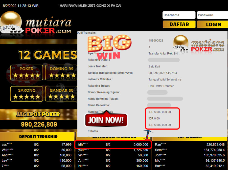 Bukti Withdraw ( 5.000.000,- ) Member Setia Mutiarapoker