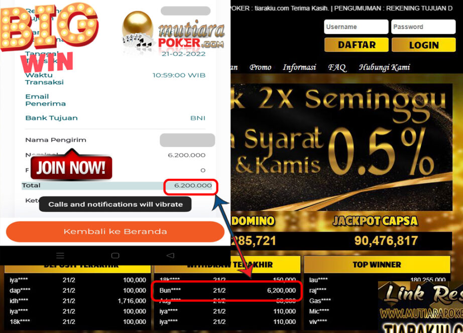 Bukti Withdraw ( 6.200.000,- ) Member Setia Mutia