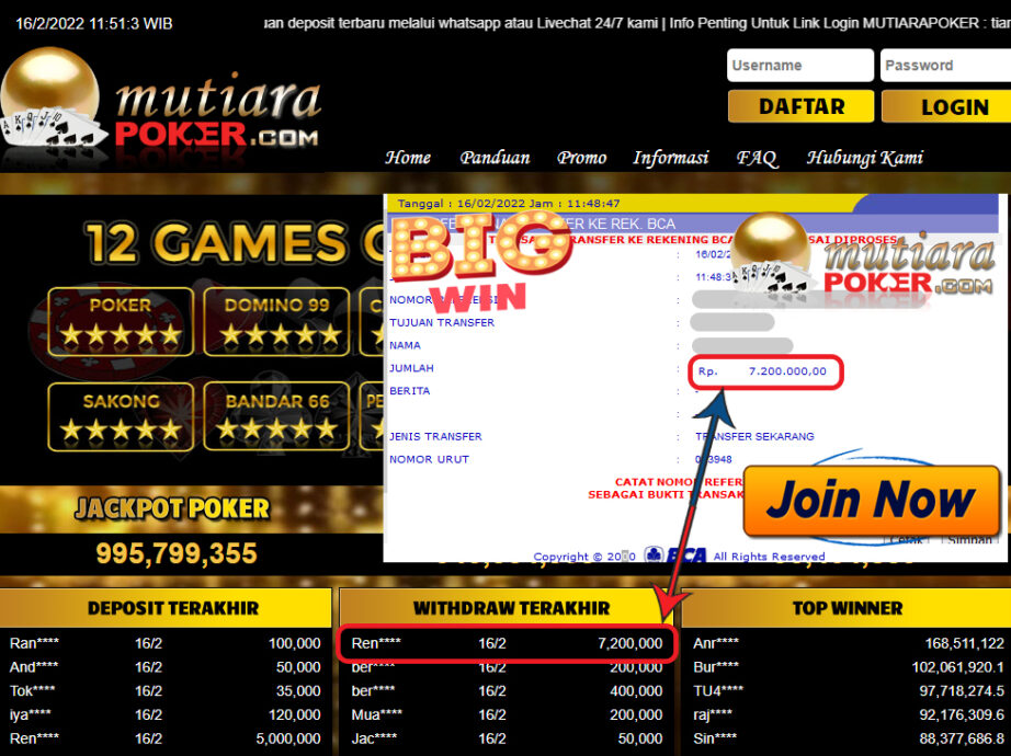 Bukti Withdraw ( 7.200.000,- ) Member Setia Mutia