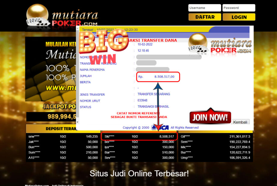 Bukti Withdraw ( 8.508.517,- ) Member Setia Mutia