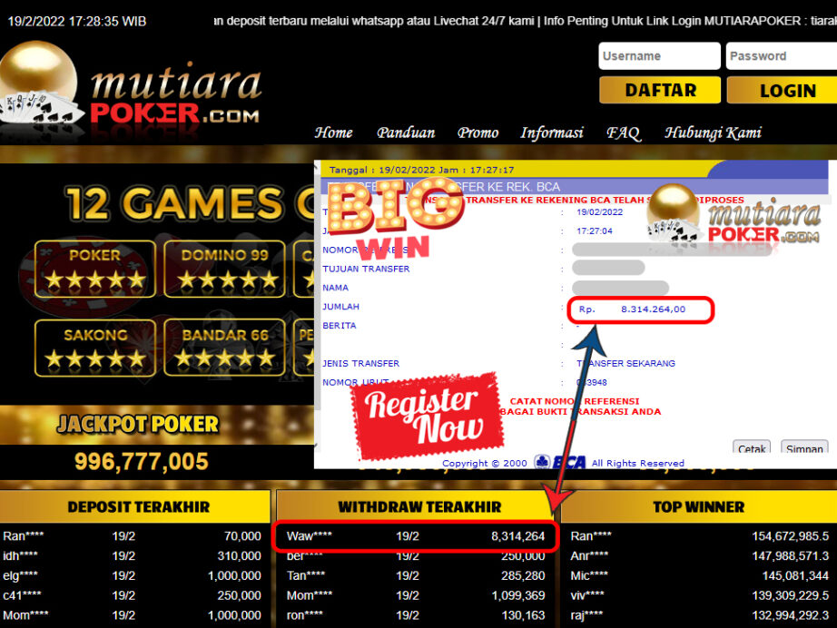 Bukti Withdraw ( 8.314.264,- ) Member Setia Mutia