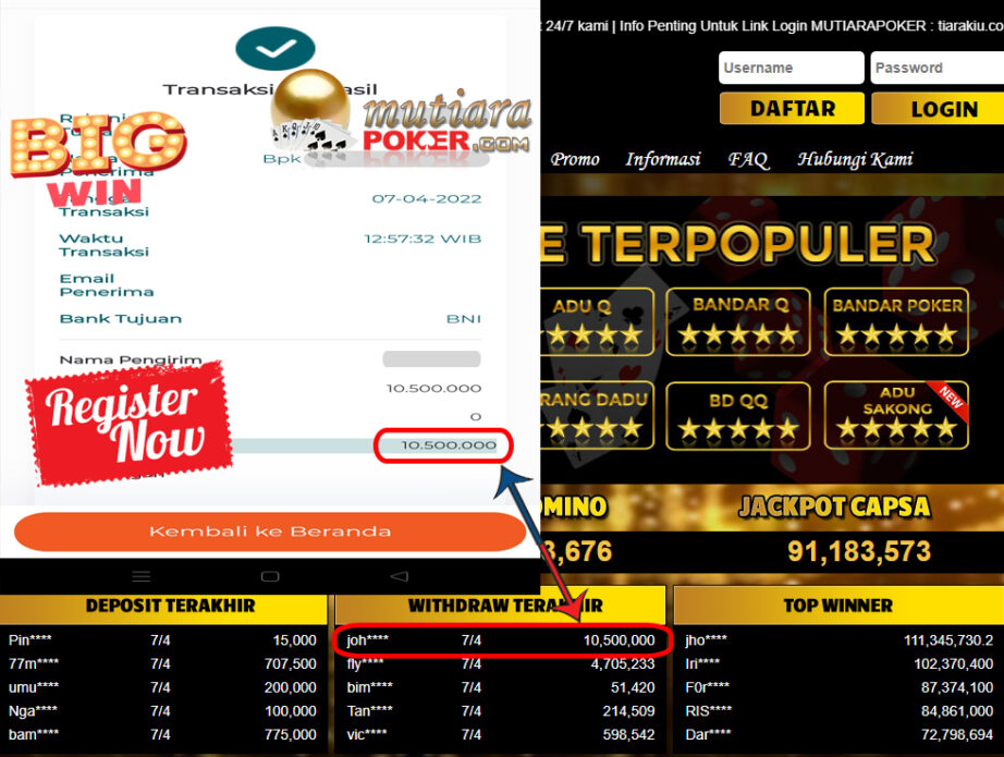 Bukti Withdraw ( 10.500.000.- ) Member Setia Mutia