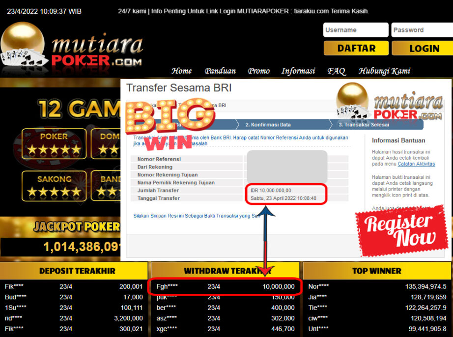 Bukti Withdraw ( 10.000.000.- ) Member Setia Mutia