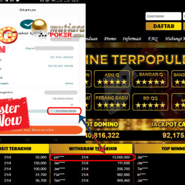 Bukti Withdraw ( 13.000.000.- ) Member Setia Mutia