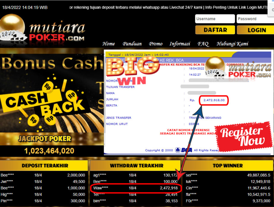 Bukti Withdraw ( 2.472.918.- ) Member Setia Mutia