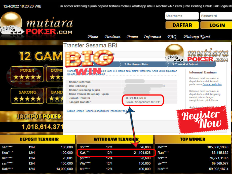 Bukti Withdraw ( 21.104.626.- ) Member Setia Mutia