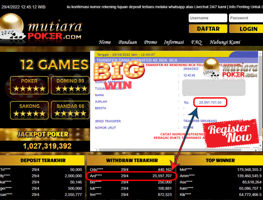 Bukti Withdraw ( 25.597.707.- ) Member Setia Mutiarapoker