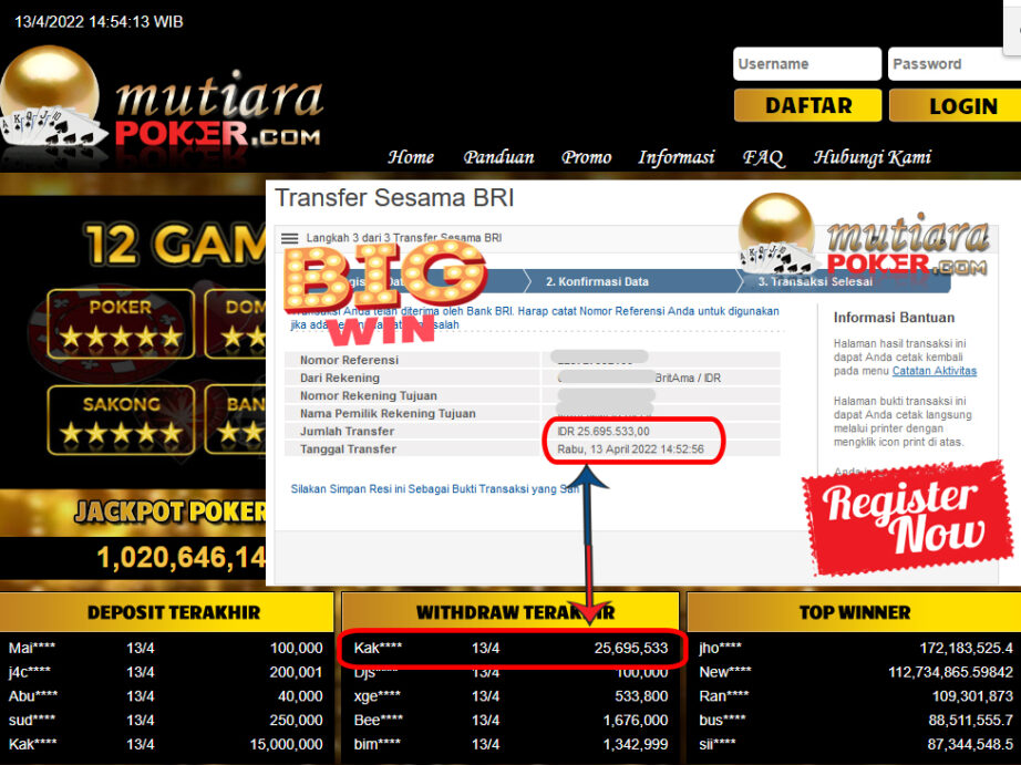 Bukti Withdraw ( 25.695.533.- ) Member Setia Mutia