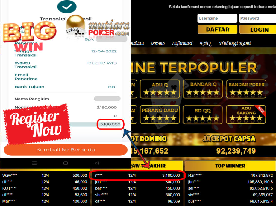 Bukti Withdraw ( 3.180.000.- ) Member Setia Mutia