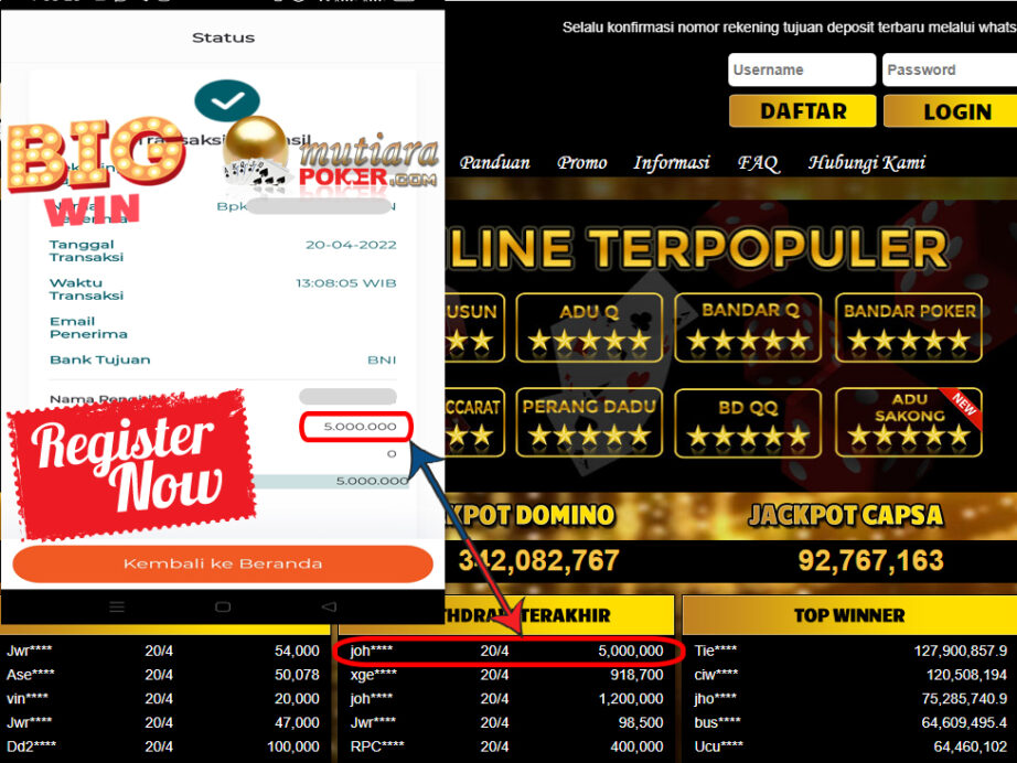 Bukti Withdraw ( 5.000.000.- ) Member Setia Mutia