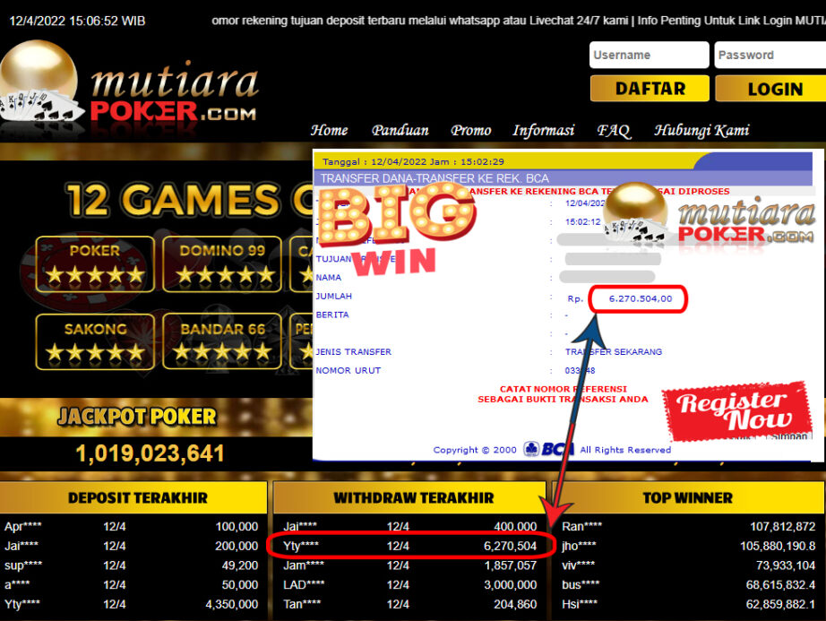 Bukti Withdraw ( 6.270.504.- ) Member Setia Mutia