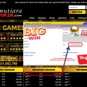 Bukti Withdraw ( 7.576.769.- ) Member Setia Mutia