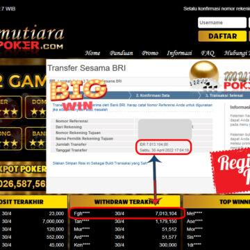 Bukti Withdraw ( 7.013.104.- ) Member Setia Mutiarapoker