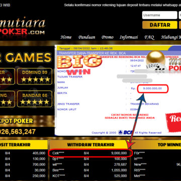 Bukti Withdraw ( 9.000.000.- ) Member Setia Mutia