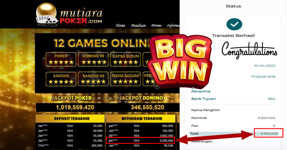 Bukti Withdraw ( 9.500.000.- ) Member Setia Mutia