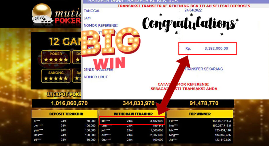 Bukti Withdraw ( 3.182.000.- ) Member Setia Mutia