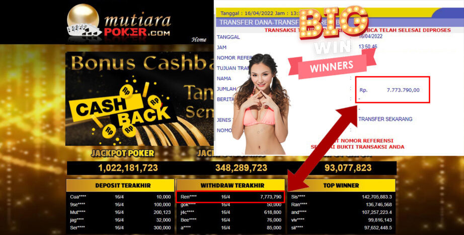 Bukti Withdraw ( 7.773.790.- ) Member Setia Mutia