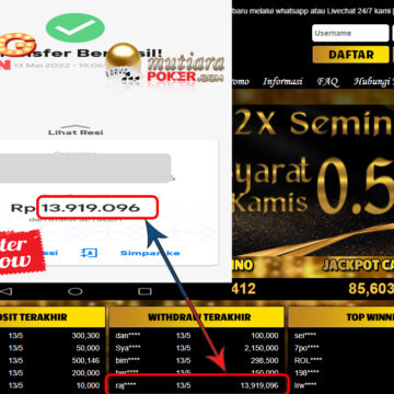 Bukti Withdraw ( 13.919.096.- ) Member Setia Mutiarapoker