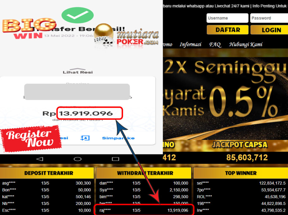 Bukti Withdraw ( 13.919.096.- ) Member Setia Mutiarapoker