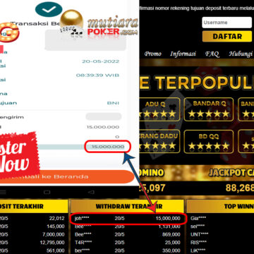 Bukti Withdraw ( 15.000.000.- ) Member Setia Mutiarapoker