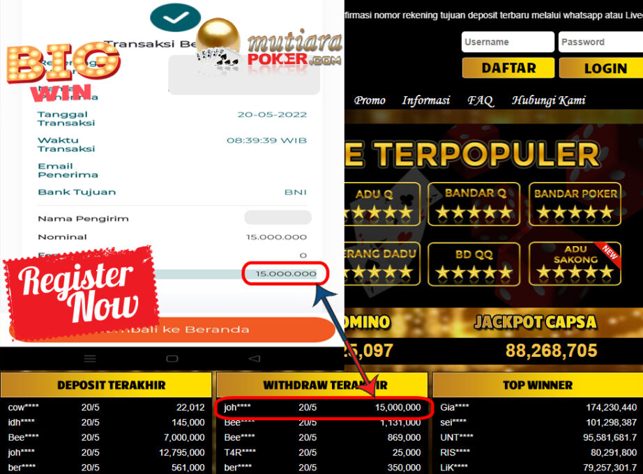 Bukti Withdraw ( 15.000.000.- ) Member Setia Mutiarapoker