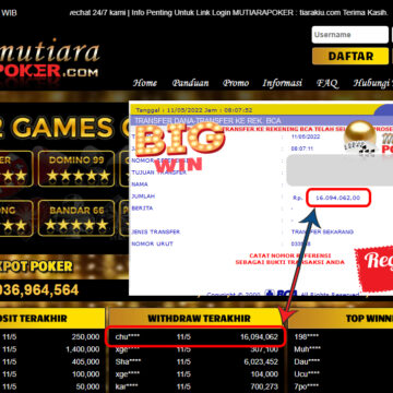 Bukti Withdraw ( 16.094.062.- ) Member Setia Mutiarapoker