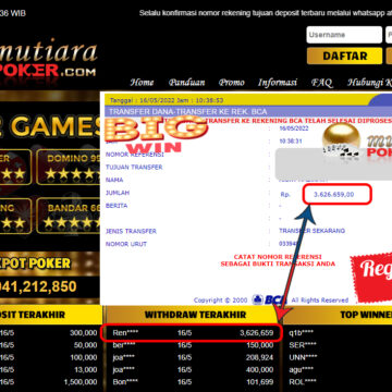 Bukti Withdraw ( 3.626.659.- ) Member Setia Mutiarapoker