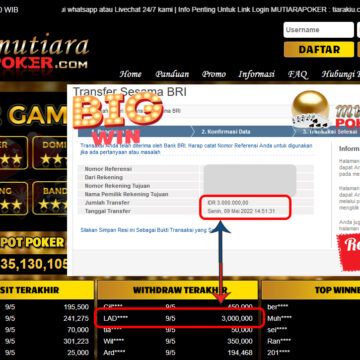 Bukti Withdraw ( 3.000.000.- ) Member Setia Mutiarapoker